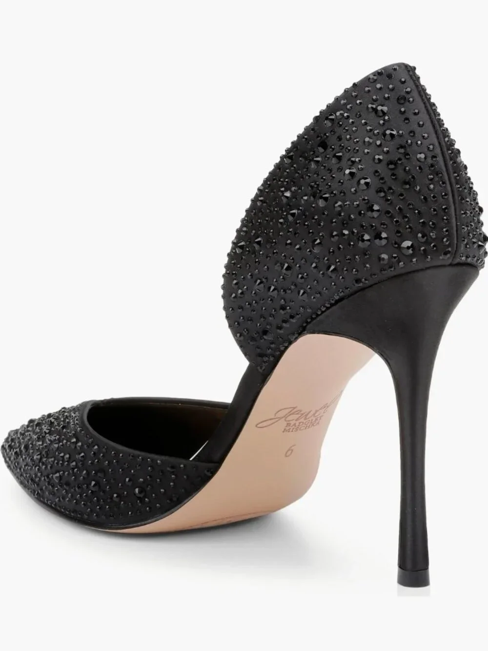 Jewel Badgley Mischka Grace Women's Black Embellished Pointed Toe D'Orsay Heels
